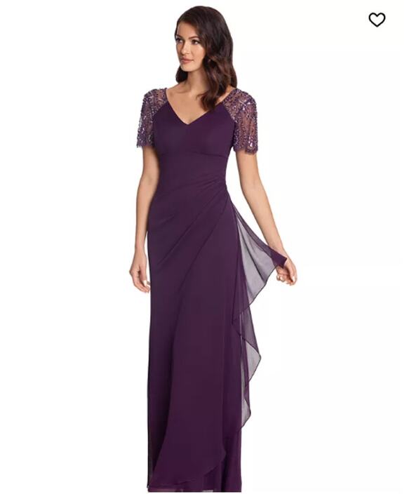 Xscape Dresses & Skirts - Xscape Evening Dress Plum Lace Draped Formal Beaded Flutter Sleeves Size 16 NWT
